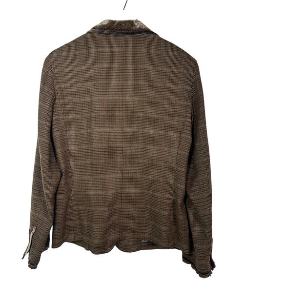 J. Jill Tweed Houndstooth Velvet Trim Brown Preppy Academia Blazer Jacket Sz 10 - Picture 2 of 16